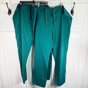 Landau Scrub Pants 2 Pairs Teal Extra Large 1X Polyester Cotton Blend Cargo
